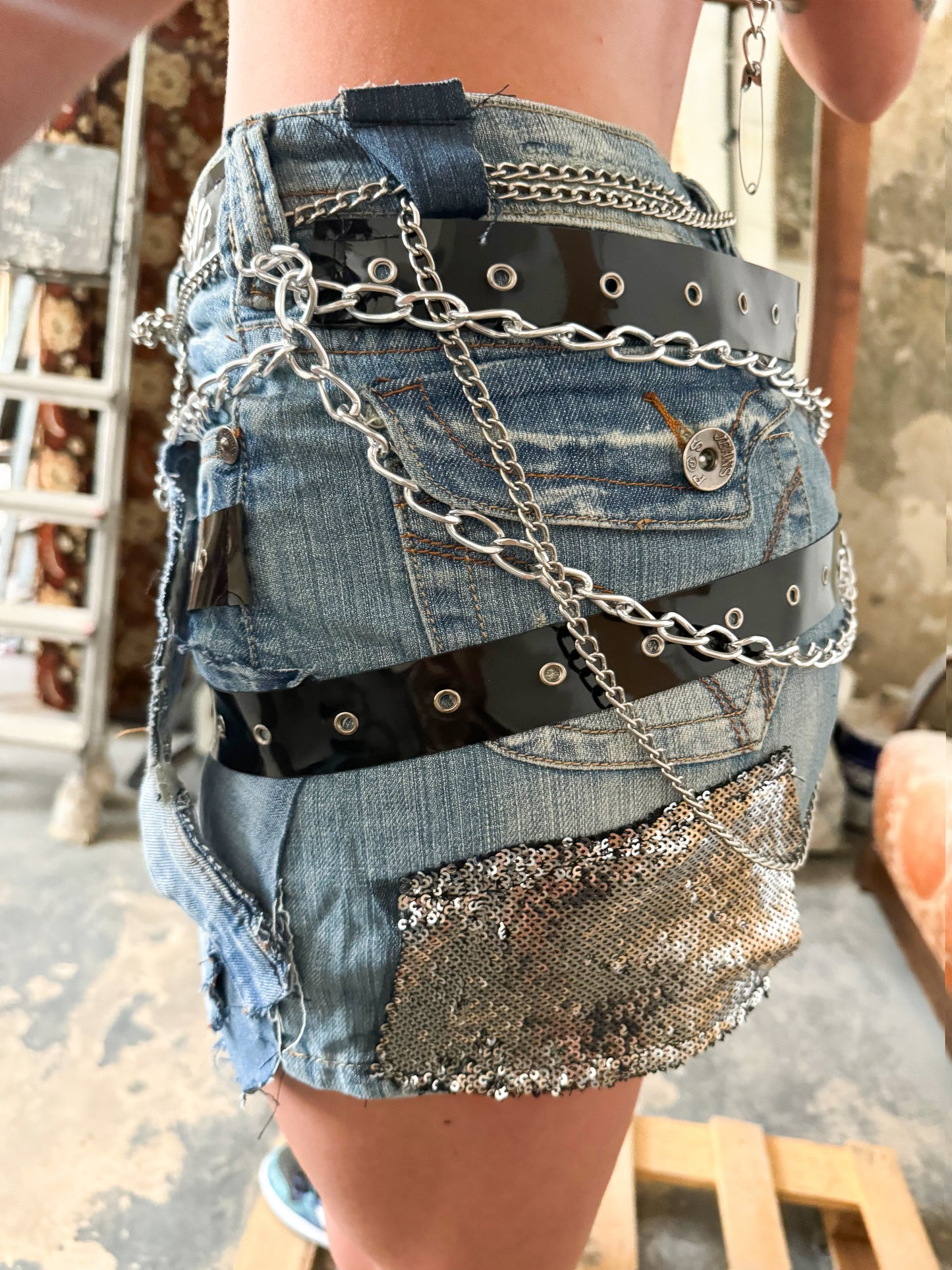 Chaos Chain Denim Skirt